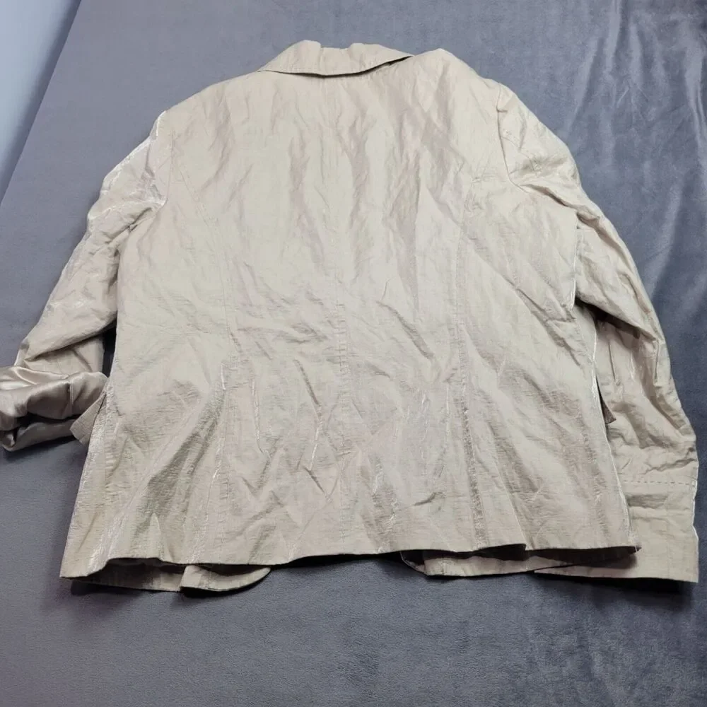 Chicos Beige Crinkle Blazer Womens Size 2 Cotton Blend With Polyester Lining Lig